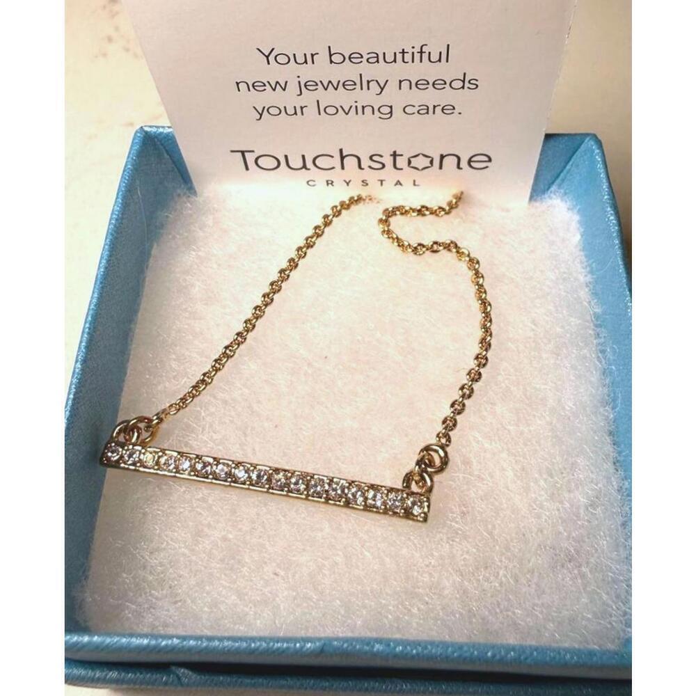 Touchstone Crystal Gold Chain Necklace with Crystal Bar Pendant